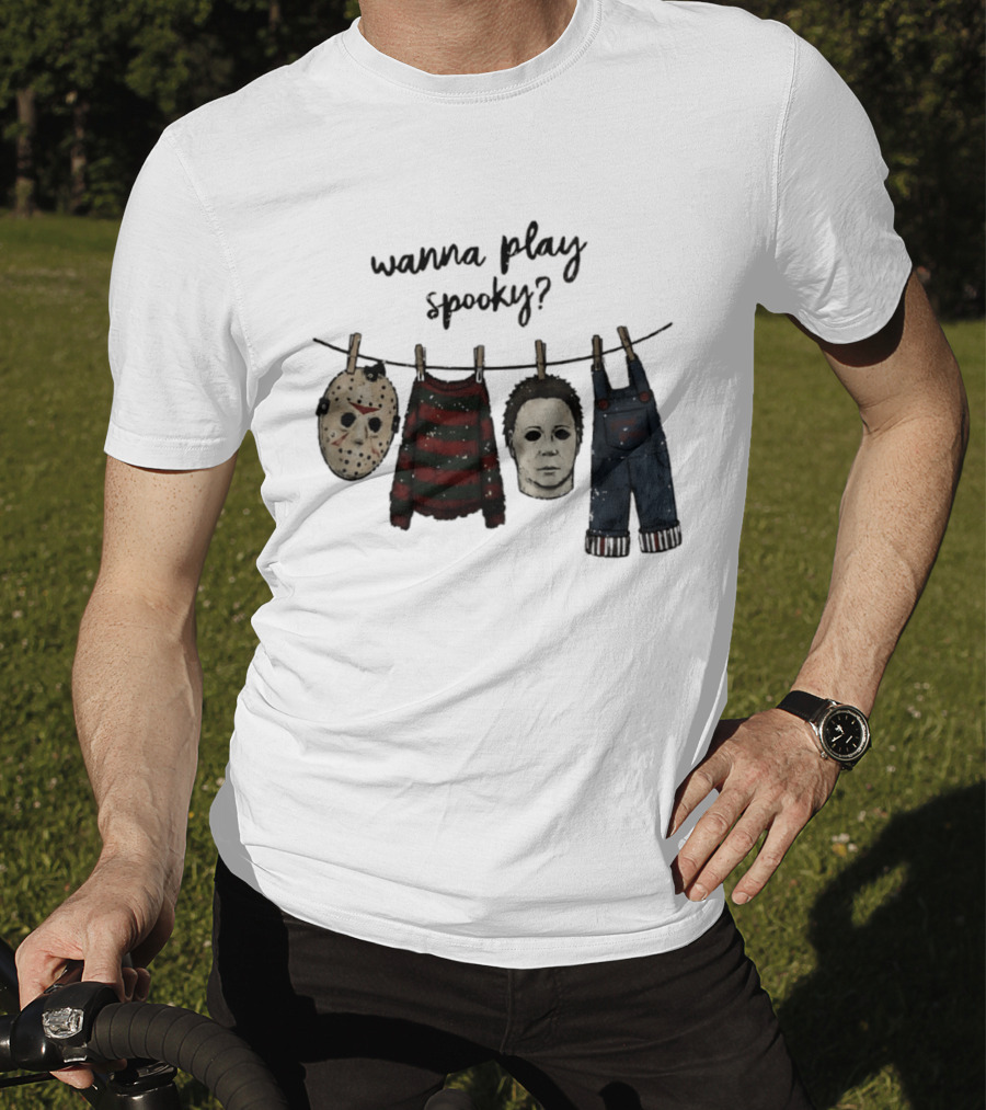 Wanna Play Spooky Halloween Horror Mask And Costume References T-Shirt