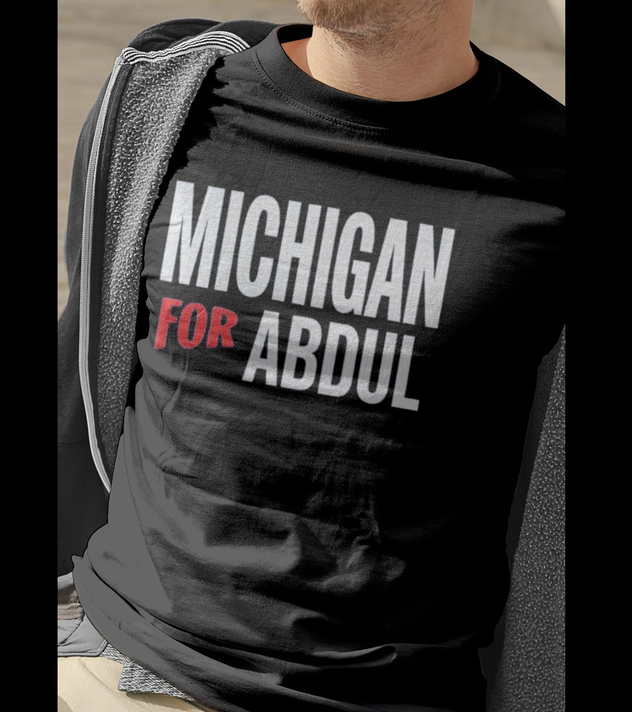 Michigan For Abdul Text Bold Red And White T-Shirt