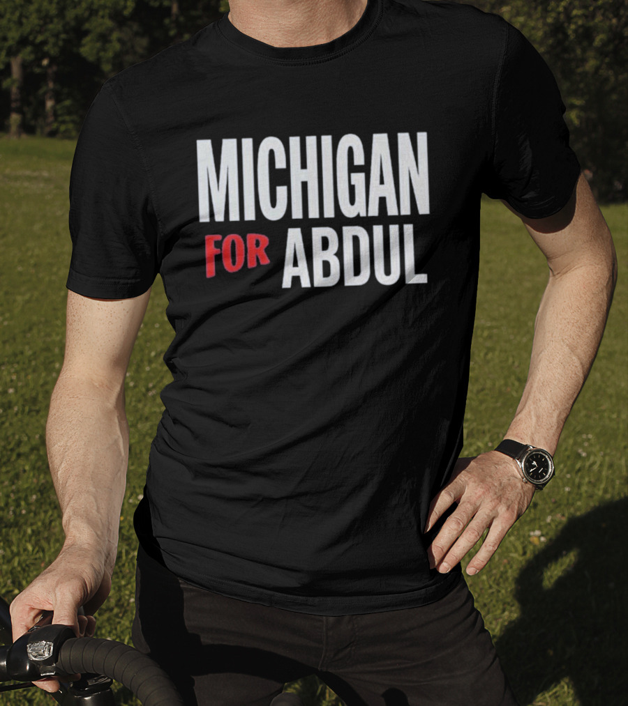 Michigan For Abdul Text Bold Red And White T-Shirt