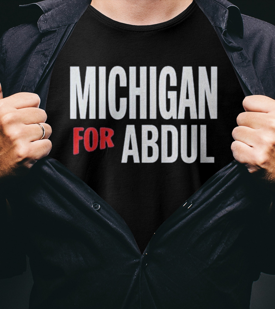 Michigan For Abdul Text Bold Red And White T-Shirt