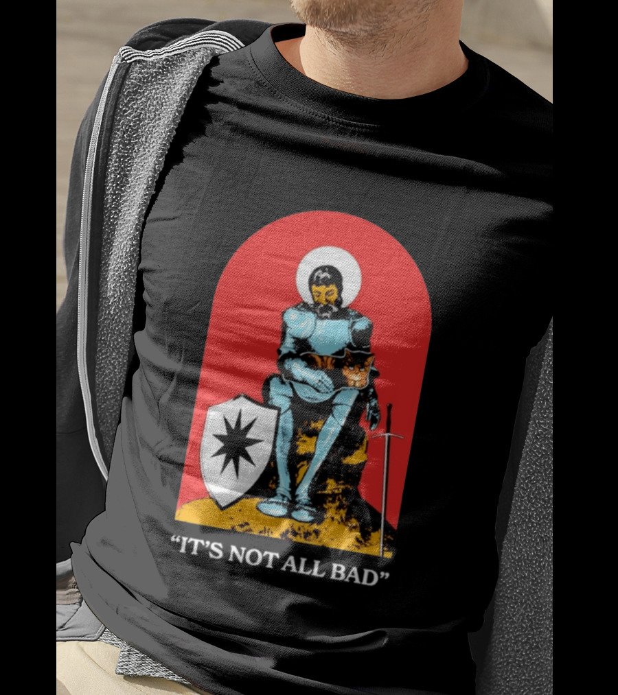 Knight With Armor And Cat Companion On Red T-Shirt