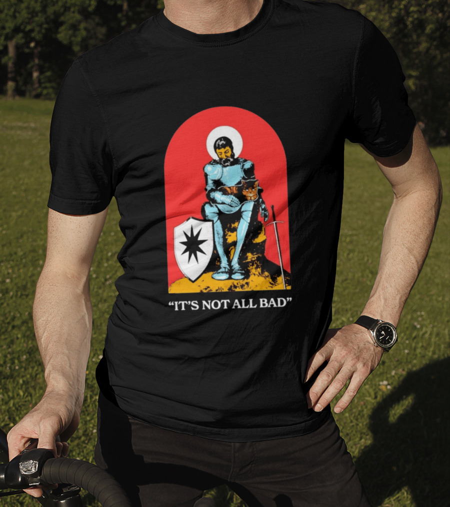 Knight With Armor And Cat Companion On Red T-Shirt