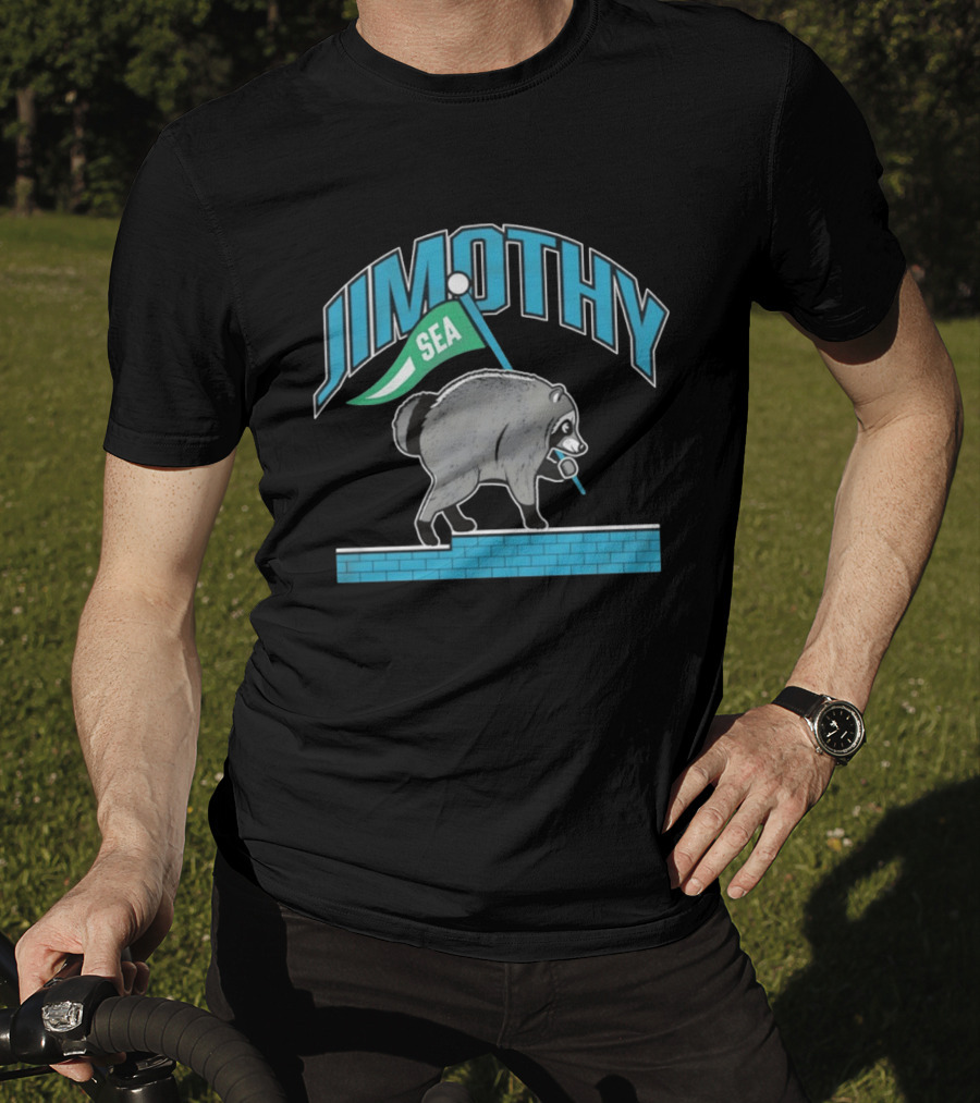 Jimothy SEA Raccoon Holding Flag On Brick Wall T-Shirt