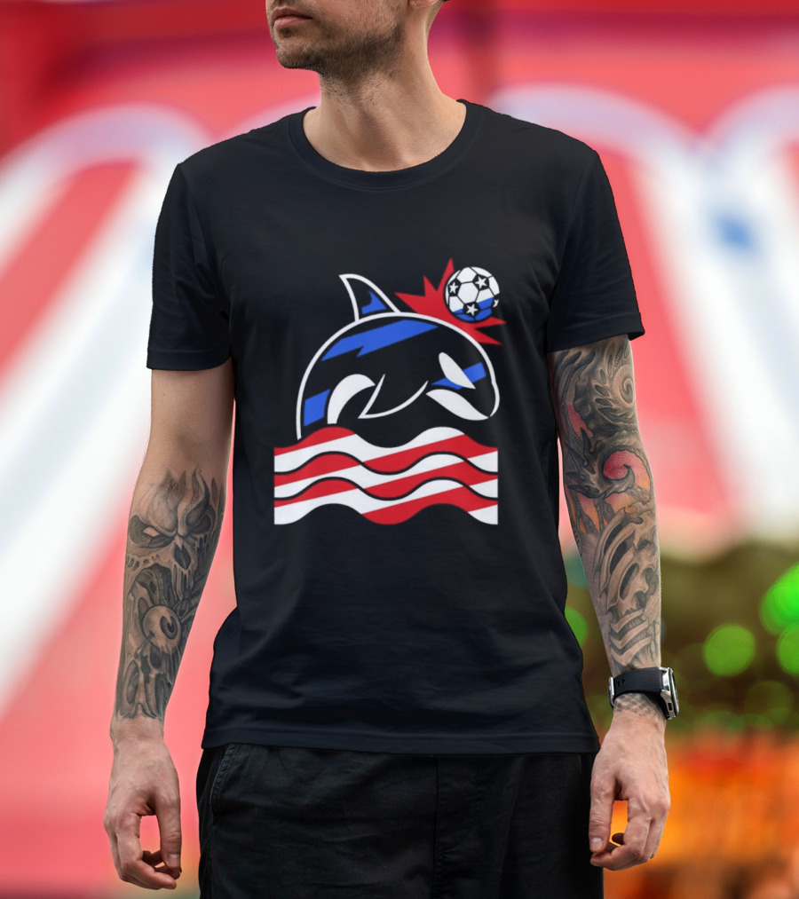 Wild Whale Red White And Blue Waves With Soccer Ball T-Shirt