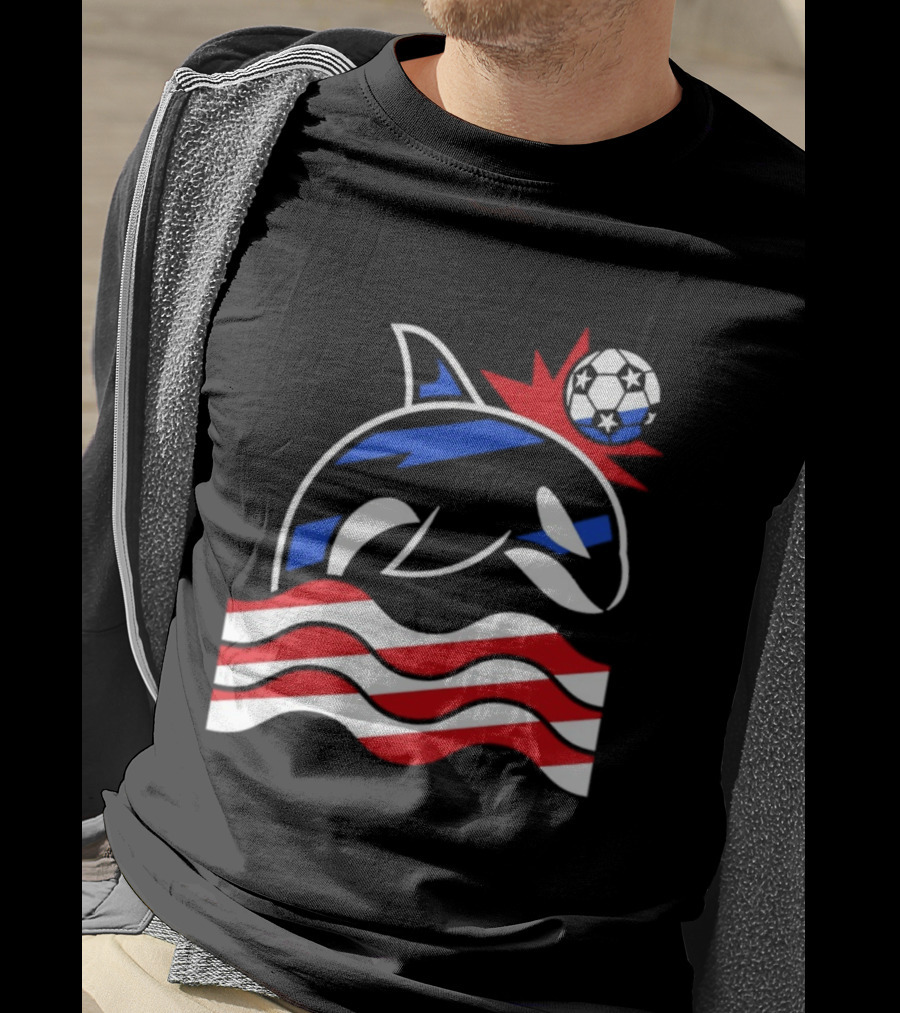 Wild Whale Red White And Blue Waves With Soccer Ball T-Shirt