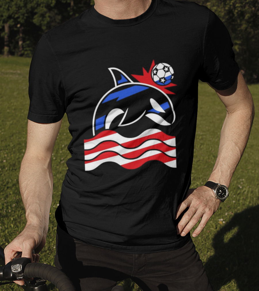 Wild Whale Red White And Blue Waves With Soccer Ball T-Shirt