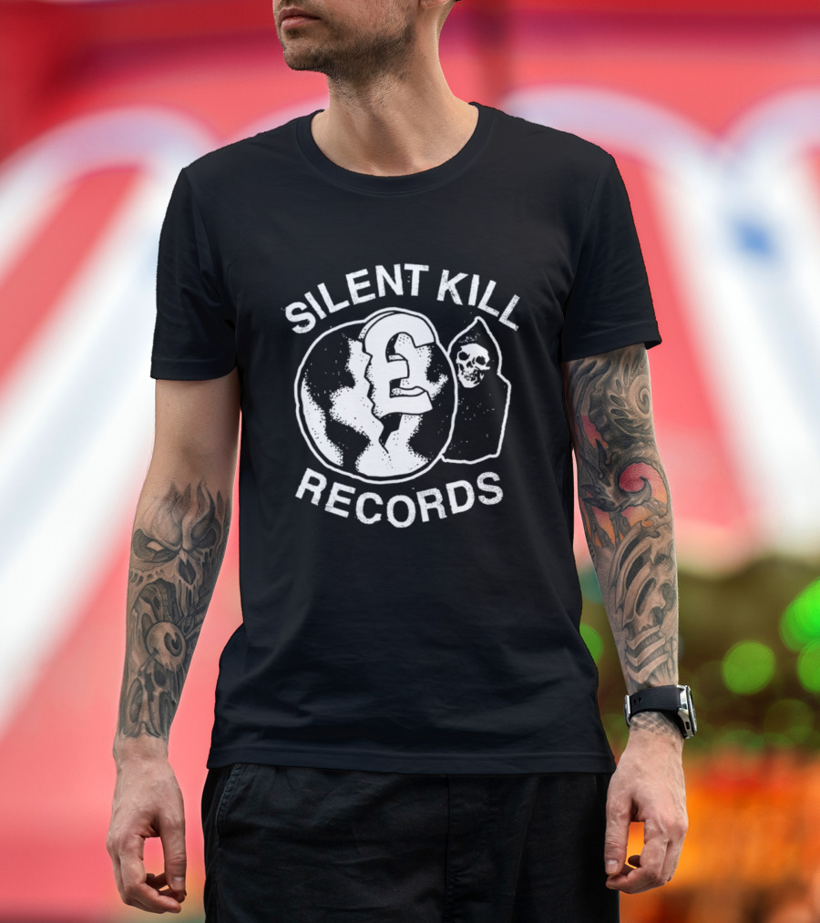 Silent Kill Records Skull Punk Logo Earth T-Shirt