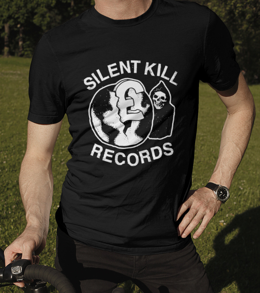 Silent Kill Records Skull Punk Logo Earth T-Shirt