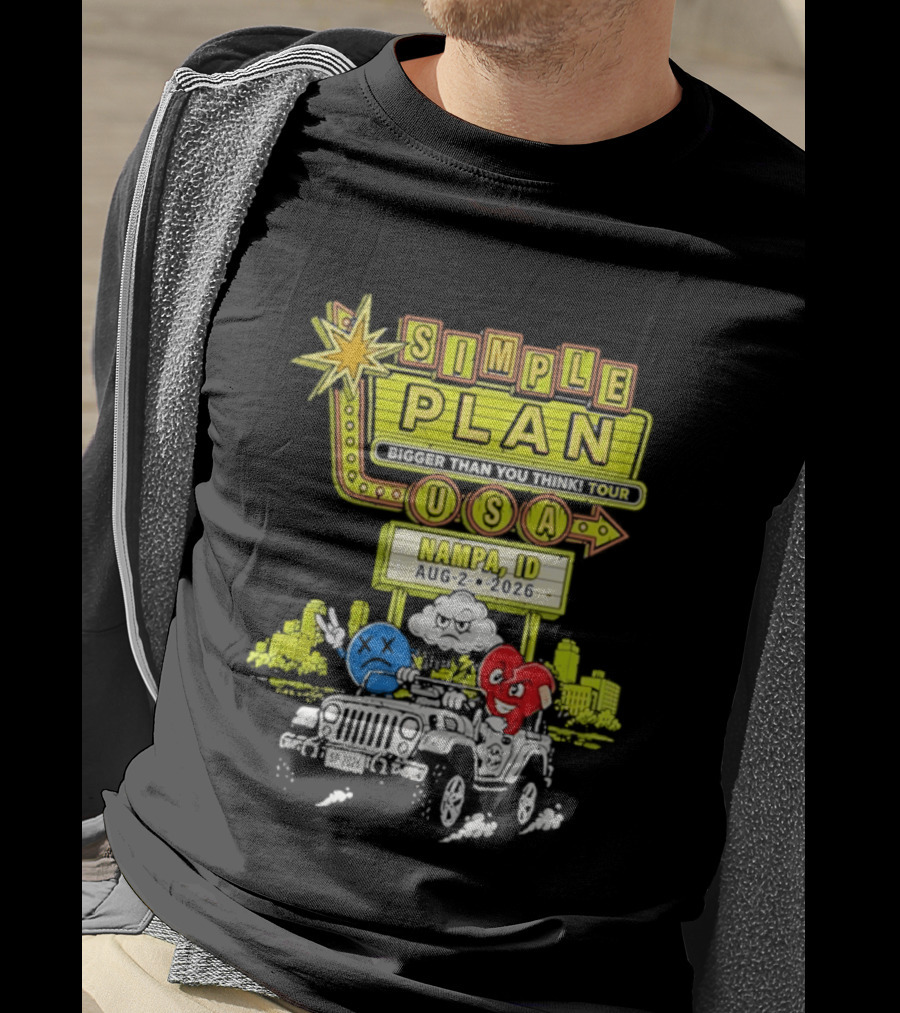 Simple Plan Bigger Than You Think Tour Nampa ID USA August 2 2026 T-Shirt