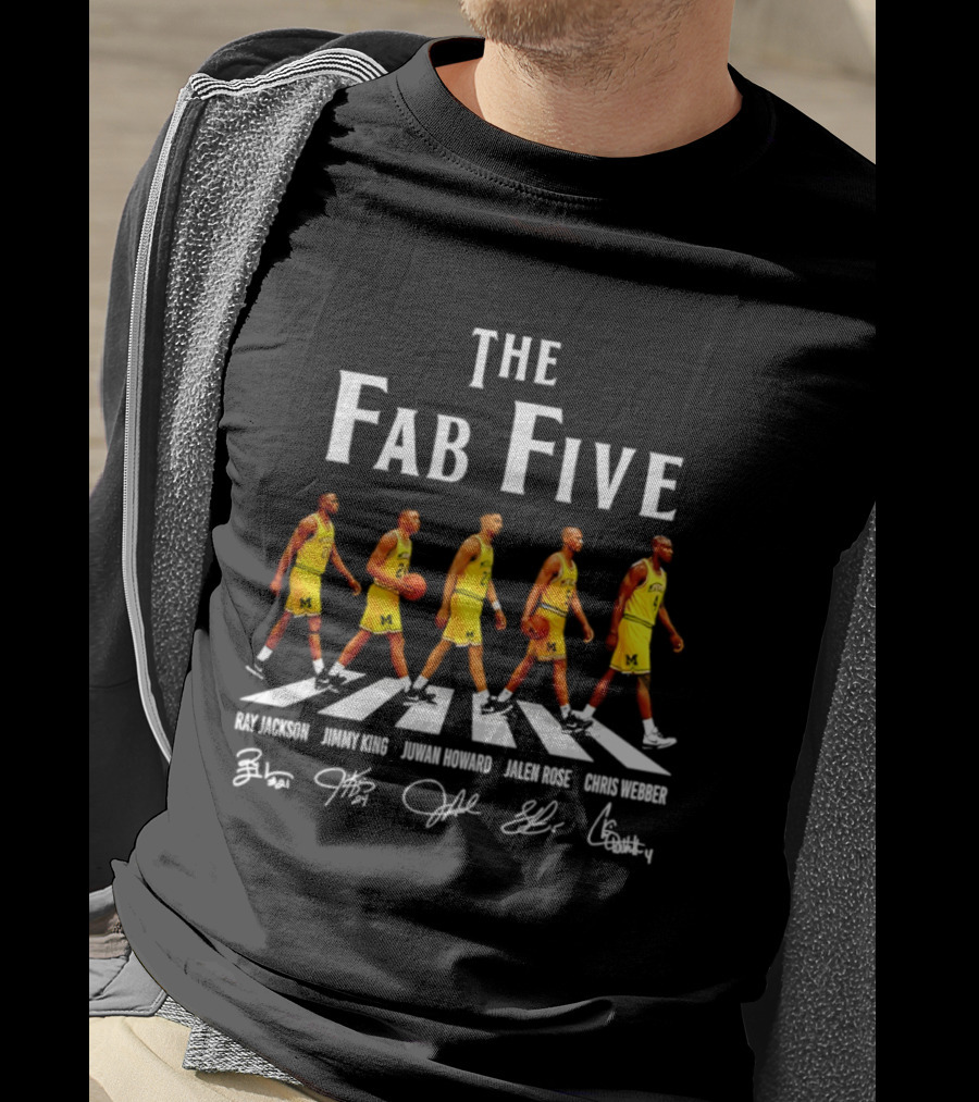 Michigan Wolverines Fab Five Ray Jackson Jimmy King Juwan Howard Jalen Rose Chris Webber Signatures T-Shirt