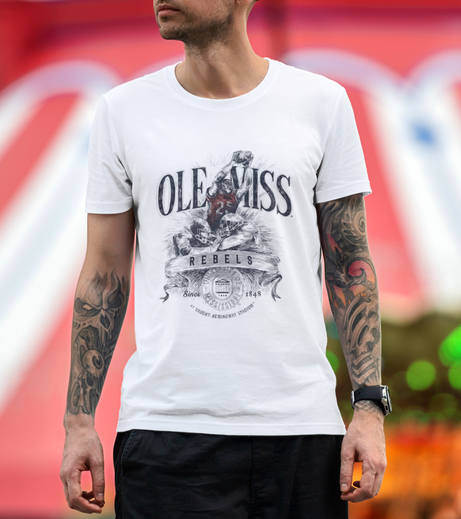 Ole Miss Rebels 1848 Gridiron Hero Vaught Hemingway Stadium T-Shirt