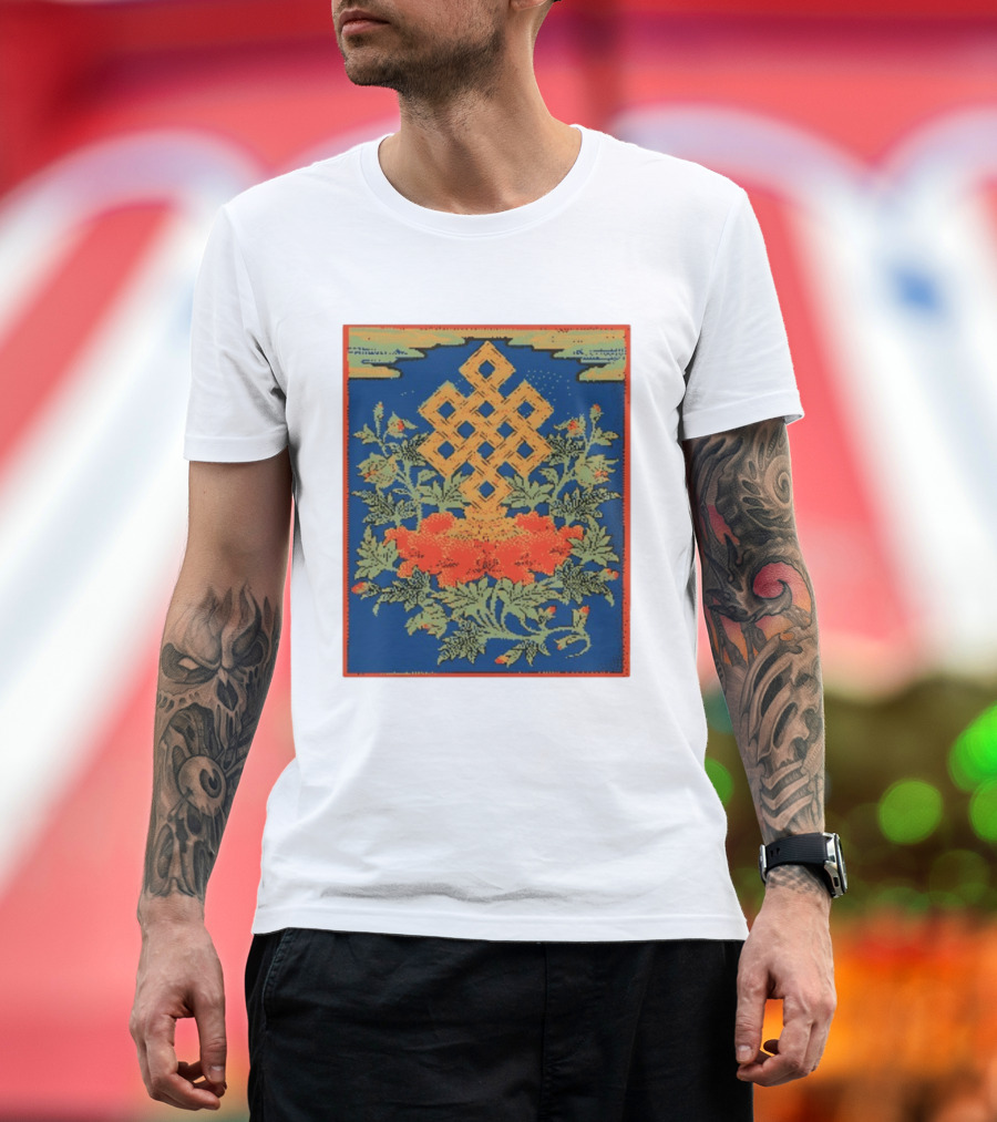 Srivatsa Endless Knot Floral Design Buddhist Symbol With Blossoms T-Shirt