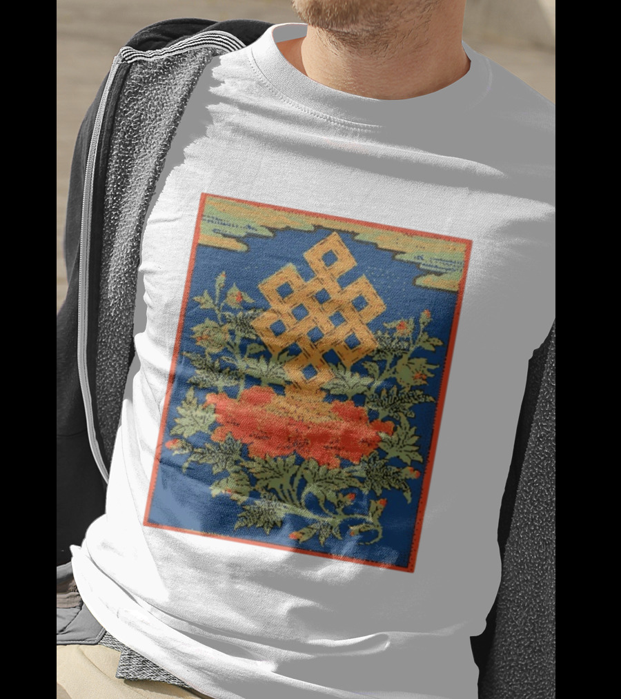 Srivatsa Endless Knot Floral Design Buddhist Symbol With Blossoms T-Shirt