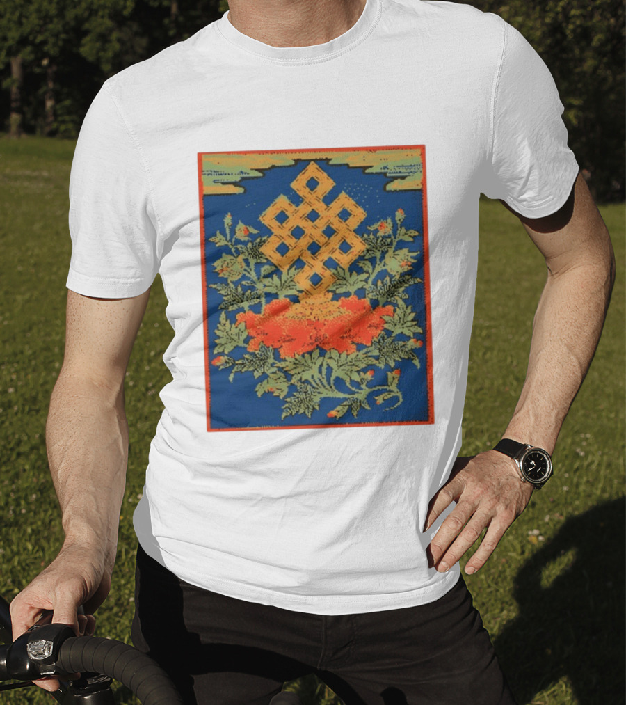 Srivatsa Endless Knot Floral Design Buddhist Symbol With Blossoms T-Shirt