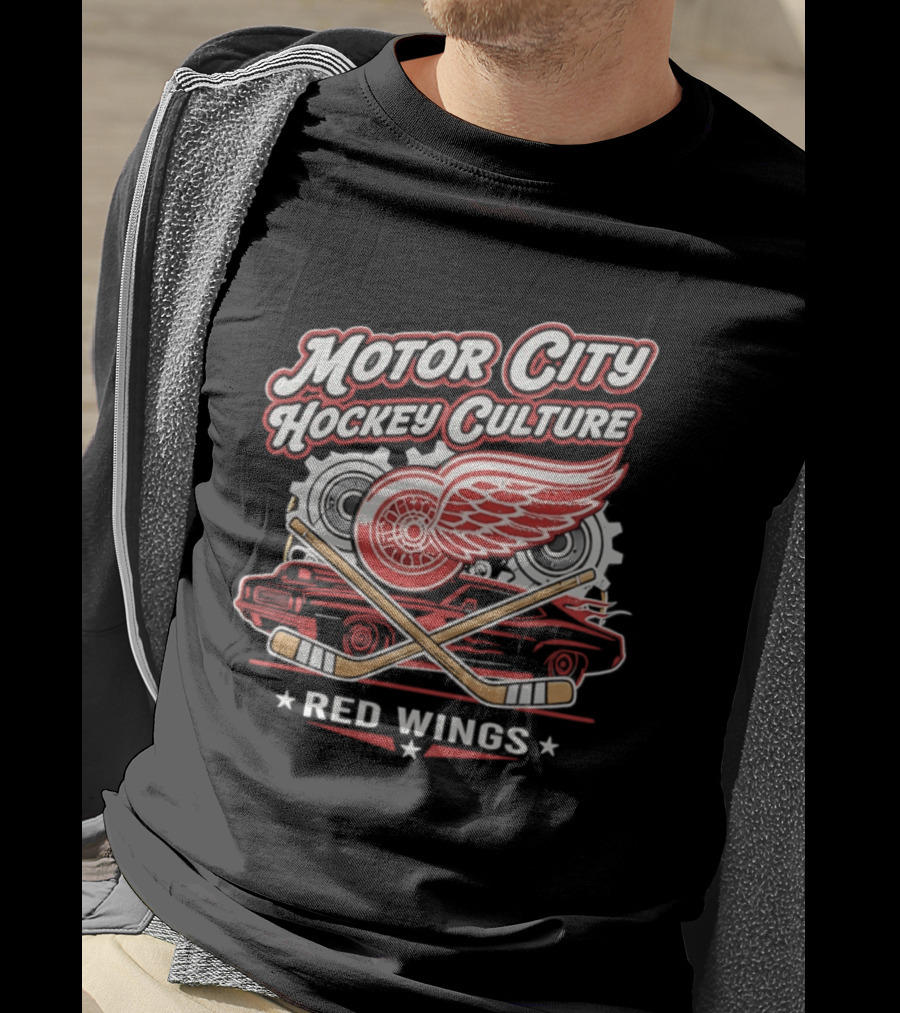 Motor City Hockey Culture Red Wings NHL Classic Logo And Car T-Shirt