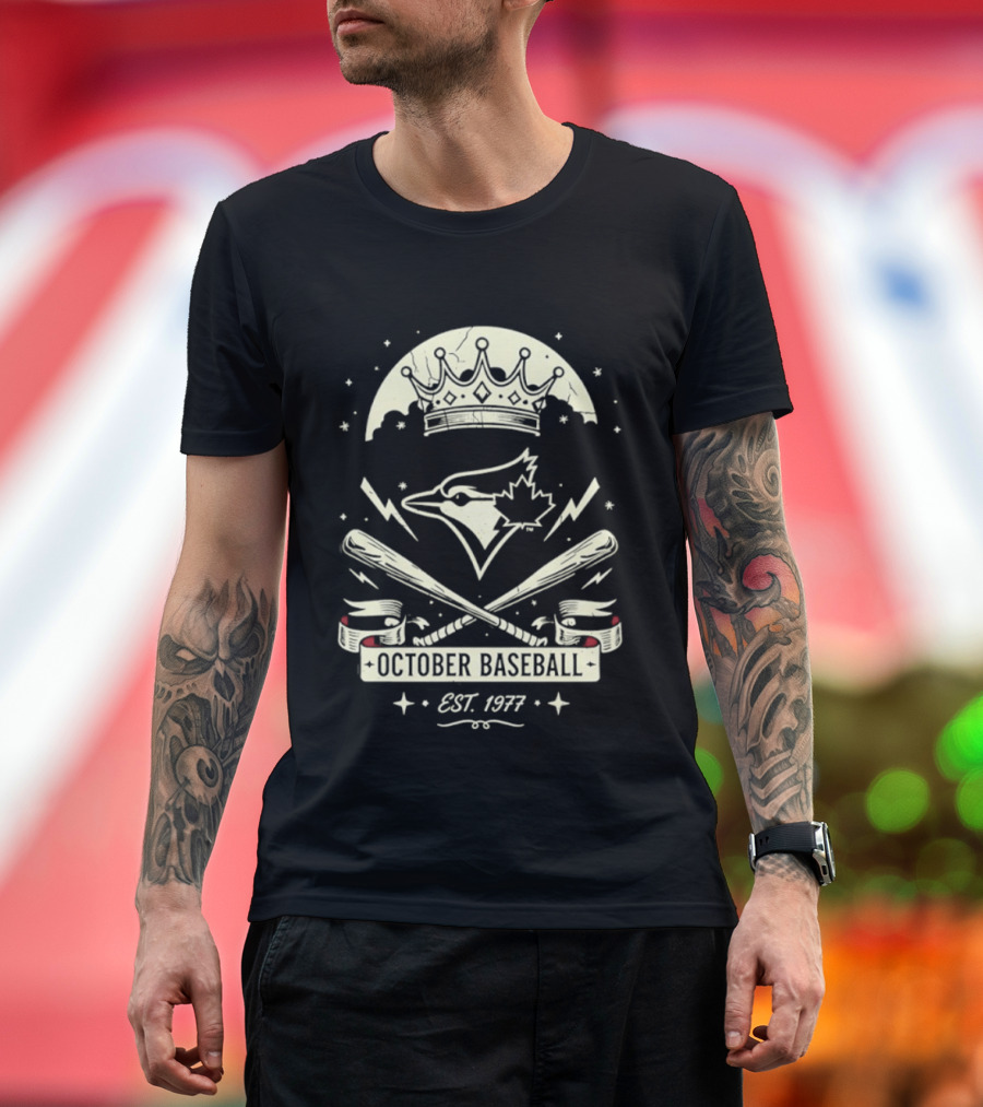 Toronto Blue Jays October Baseball 1977 Established Vintage Moon Bat Cross Canada Leaf T-Shirt