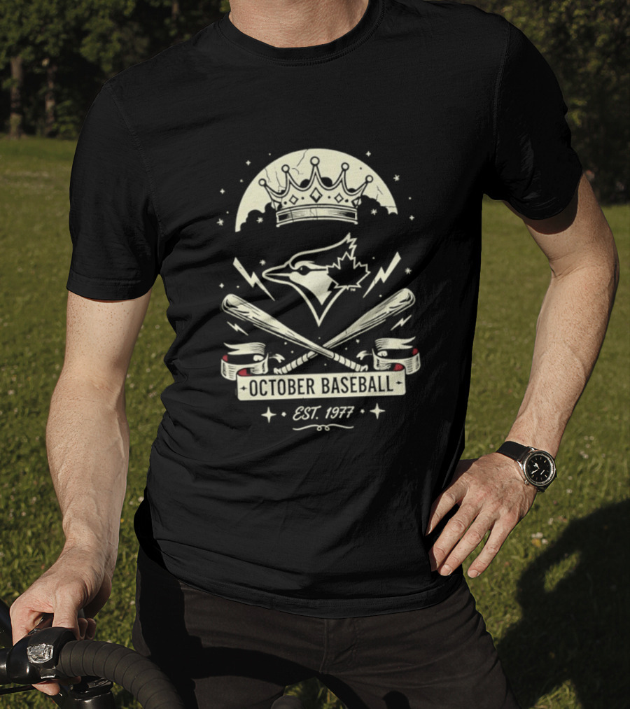 Toronto Blue Jays October Baseball 1977 Established Vintage Moon Bat Cross Canada Leaf T-Shirt