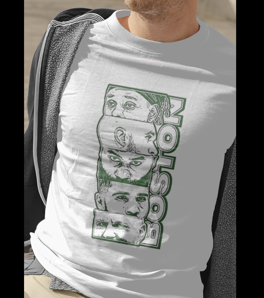 Boston Celtics Starting Five Tatum White Brown Porzingis Holiday T-Shirt