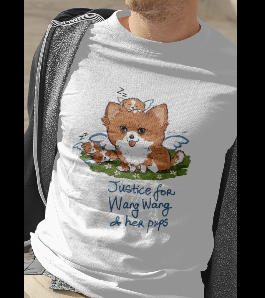 Justice For Wang Wang And Her Pups Cute Illustrated Memorial T-Shirt