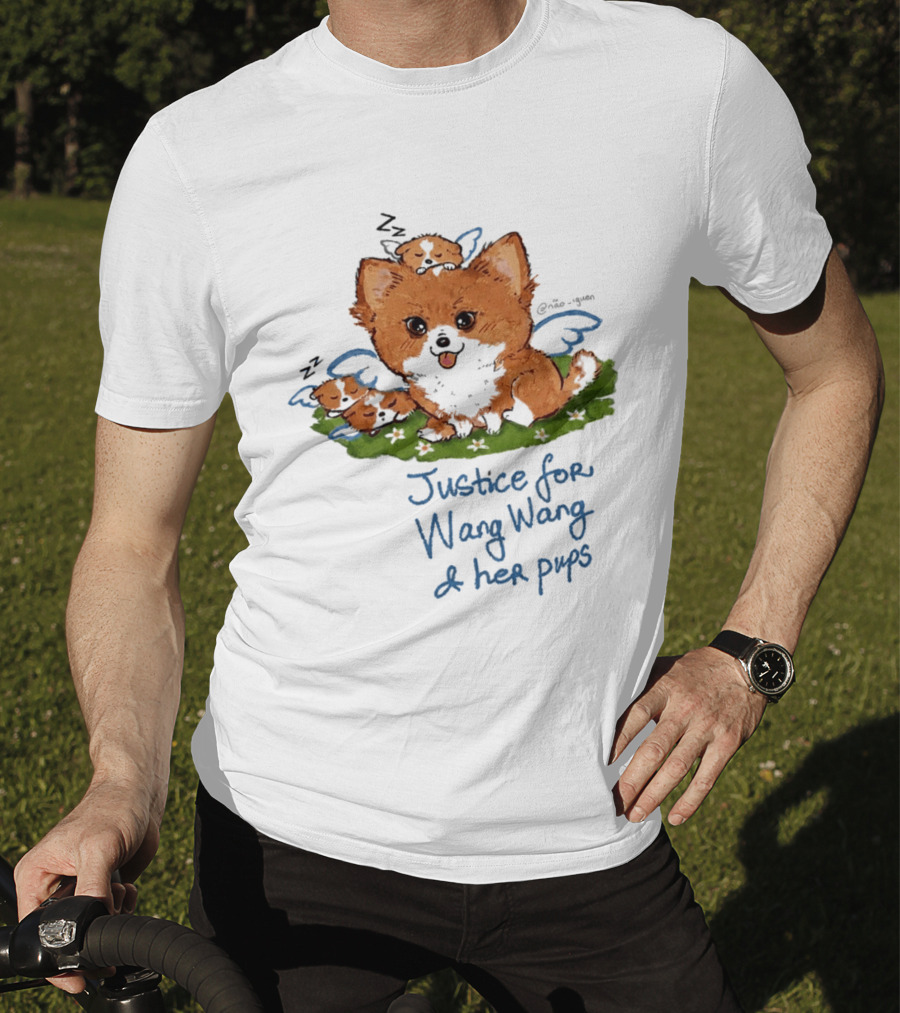 Justice For Wang Wang And Her Pups Cute Illustrated Memorial T-Shirt