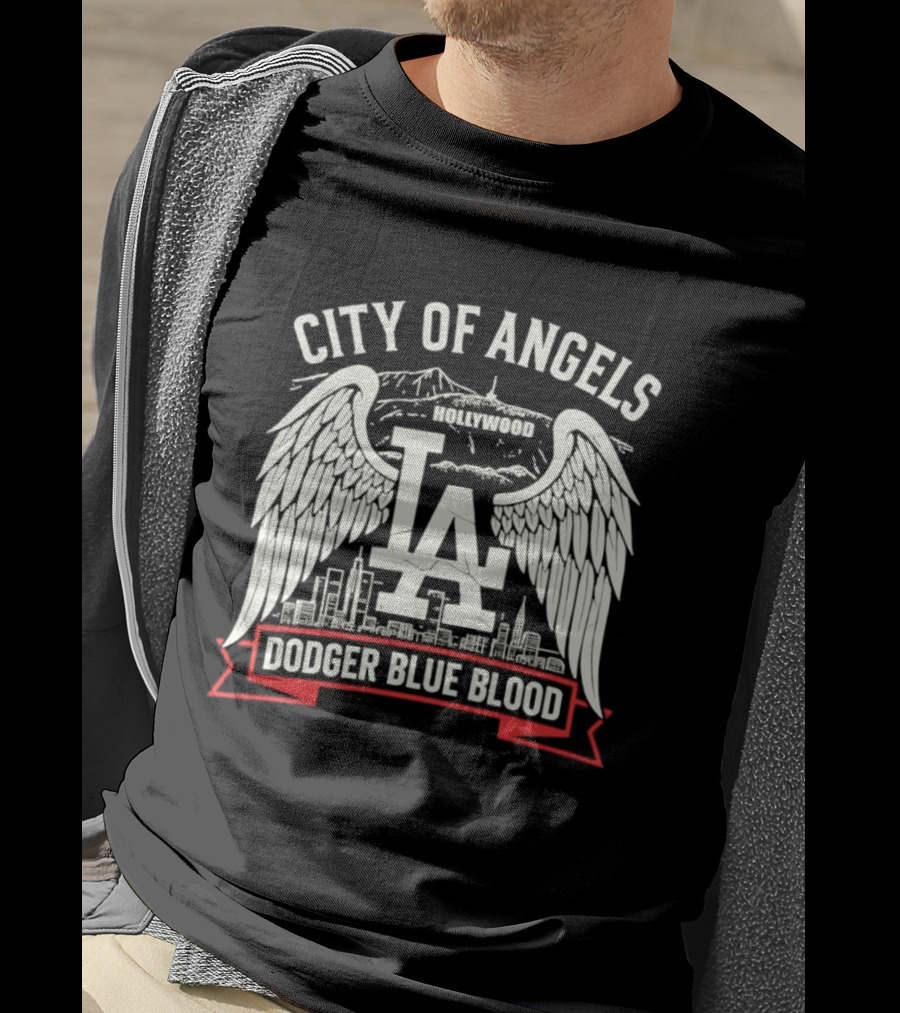 City Of Angels LA Hollywood Dodger Blue Blood Wings Skyline T-Shirt