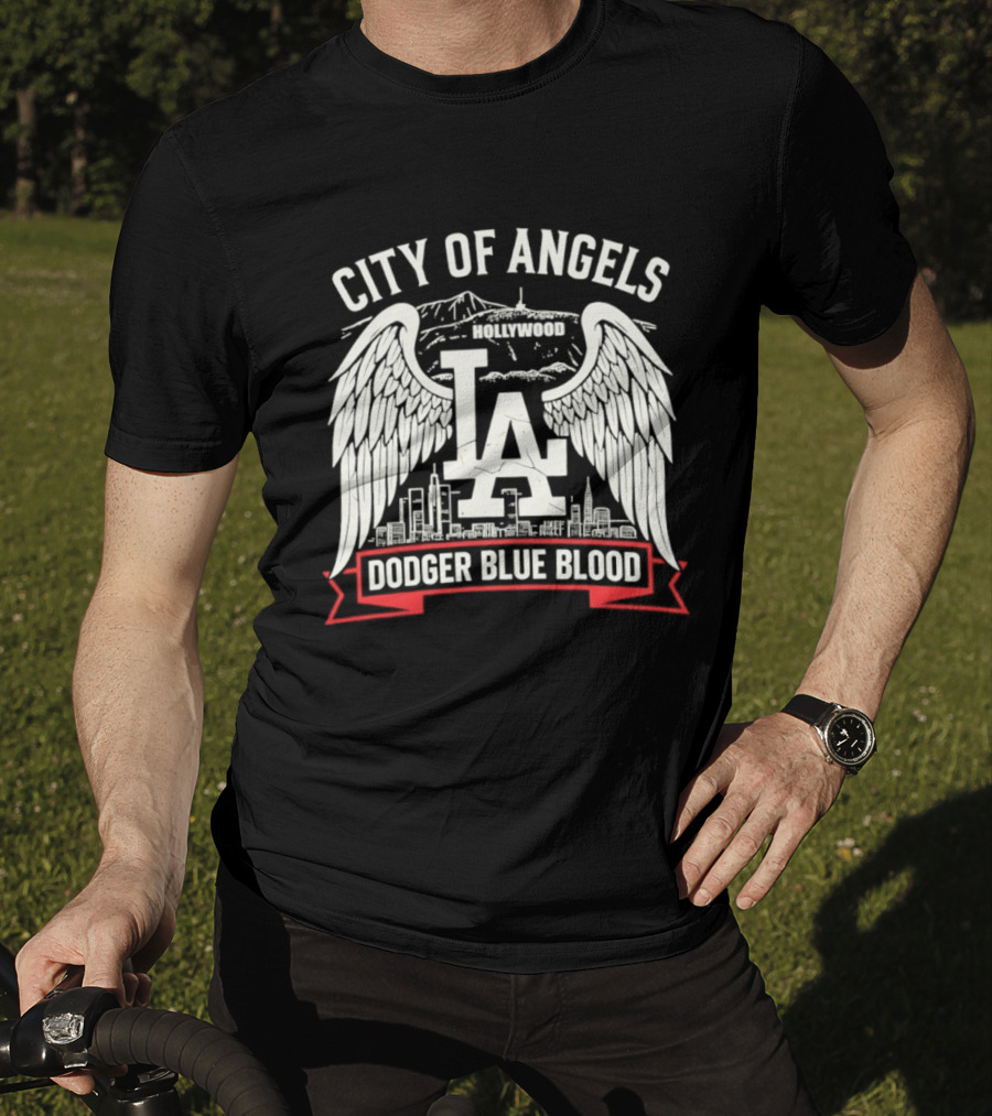 City Of Angels LA Hollywood Dodger Blue Blood Wings Skyline T-Shirt