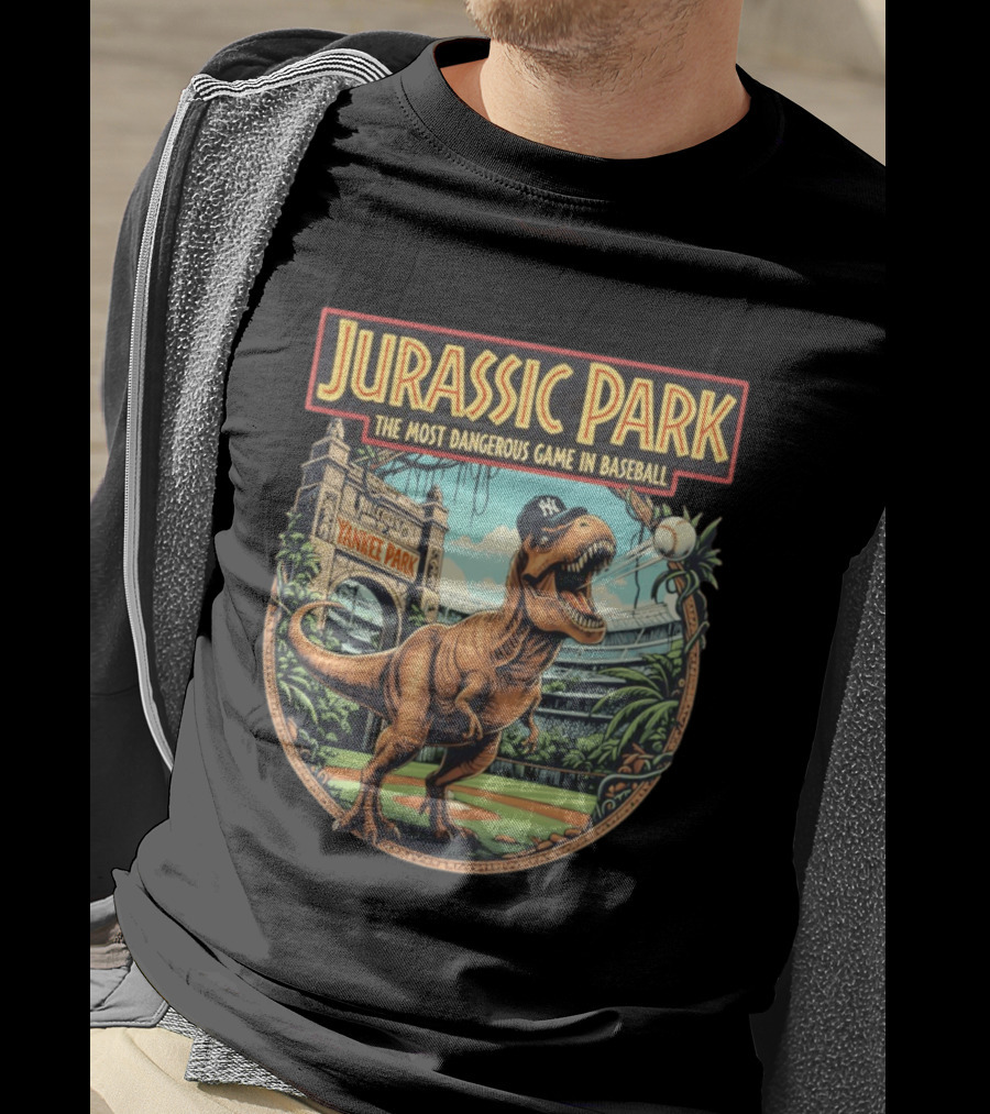 Jurassic Park The Most Dangerous Game In Baseball Yankee Park Rex Stadium Adventure T-Shirt