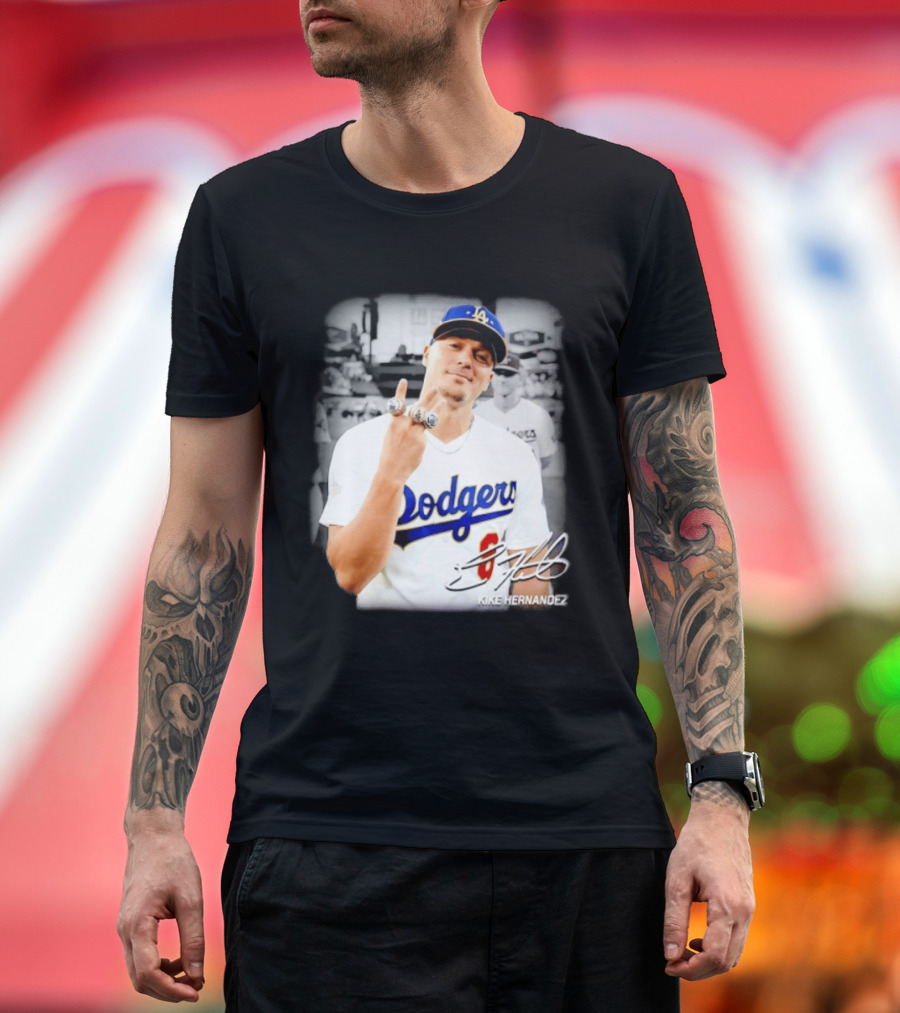 Kike Hernandez Los Angeles Dodgers MLB Number 14 Autographed Photo T-Shirt