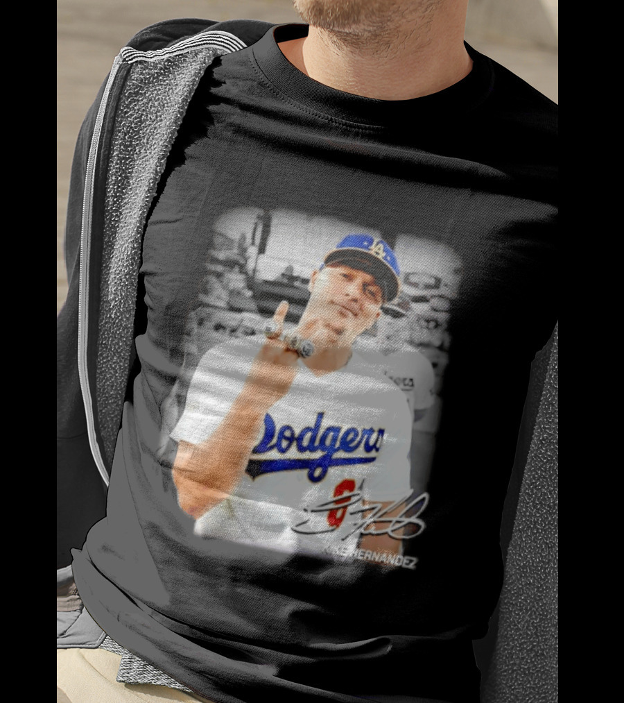 Kike Hernandez Los Angeles Dodgers MLB Number 14 Autographed Photo T-Shirt