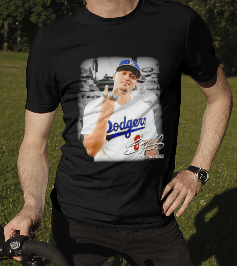 Kike Hernandez Los Angeles Dodgers MLB Number 14 Autographed Photo T-Shirt