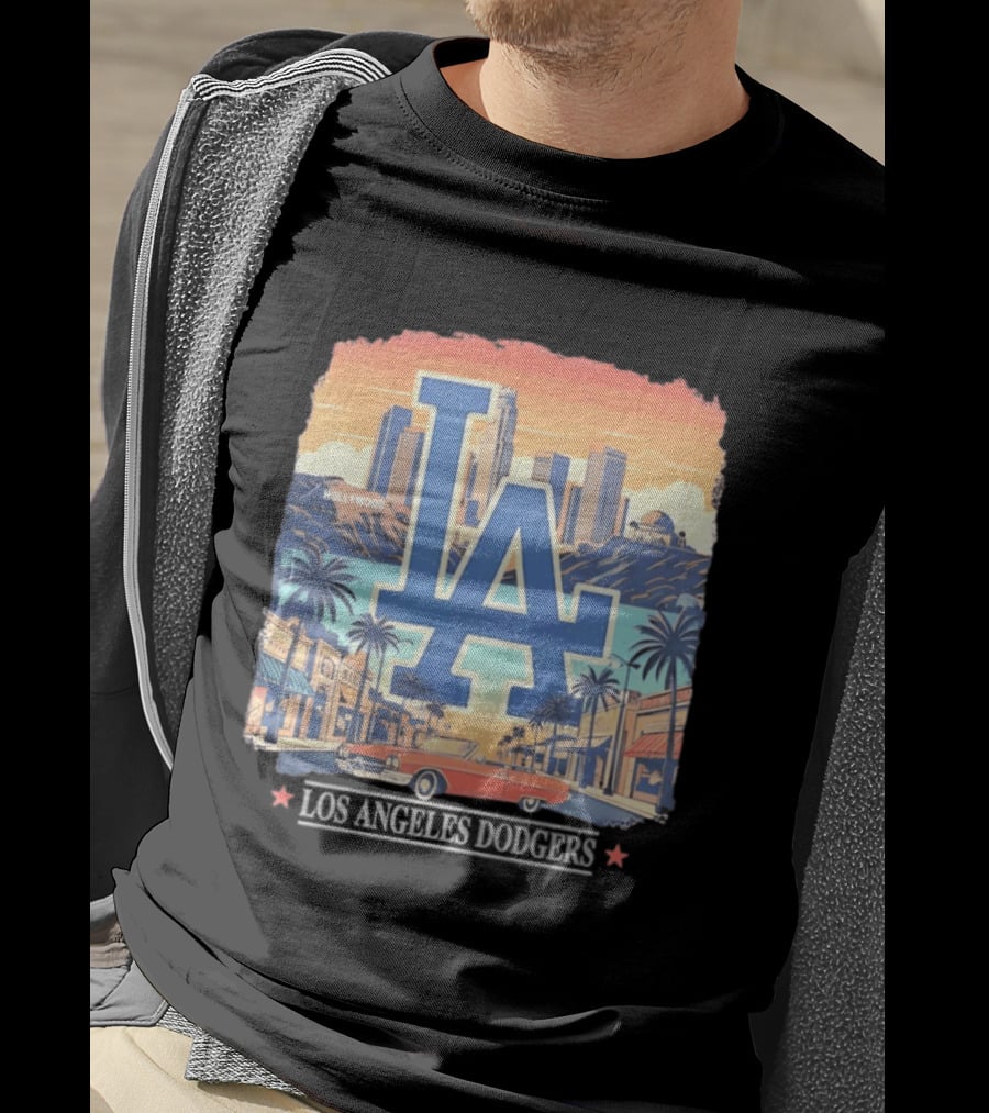 Los Angeles Dodgers LA Hollywood Skyline Classic Car T-Shirt