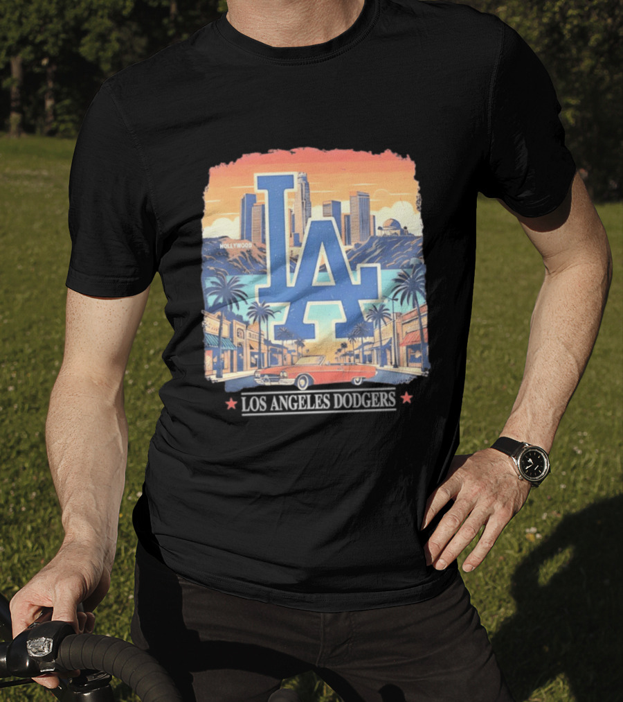 Los Angeles Dodgers LA Hollywood Skyline Classic Car T-Shirt