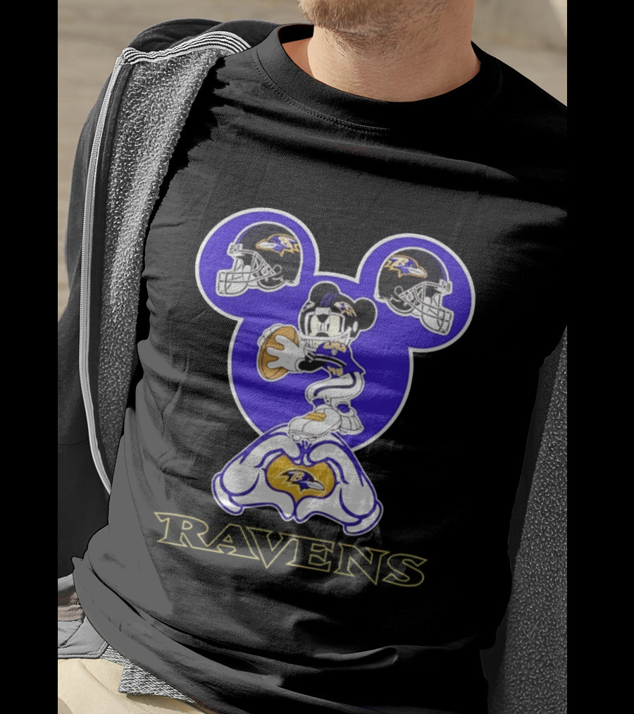 Mickey Mouse Baltimore Ravens Football Love Ravens Helmets T-Shirt