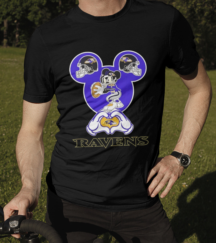 Mickey Mouse Baltimore Ravens Football Love Ravens Helmets T-Shirt