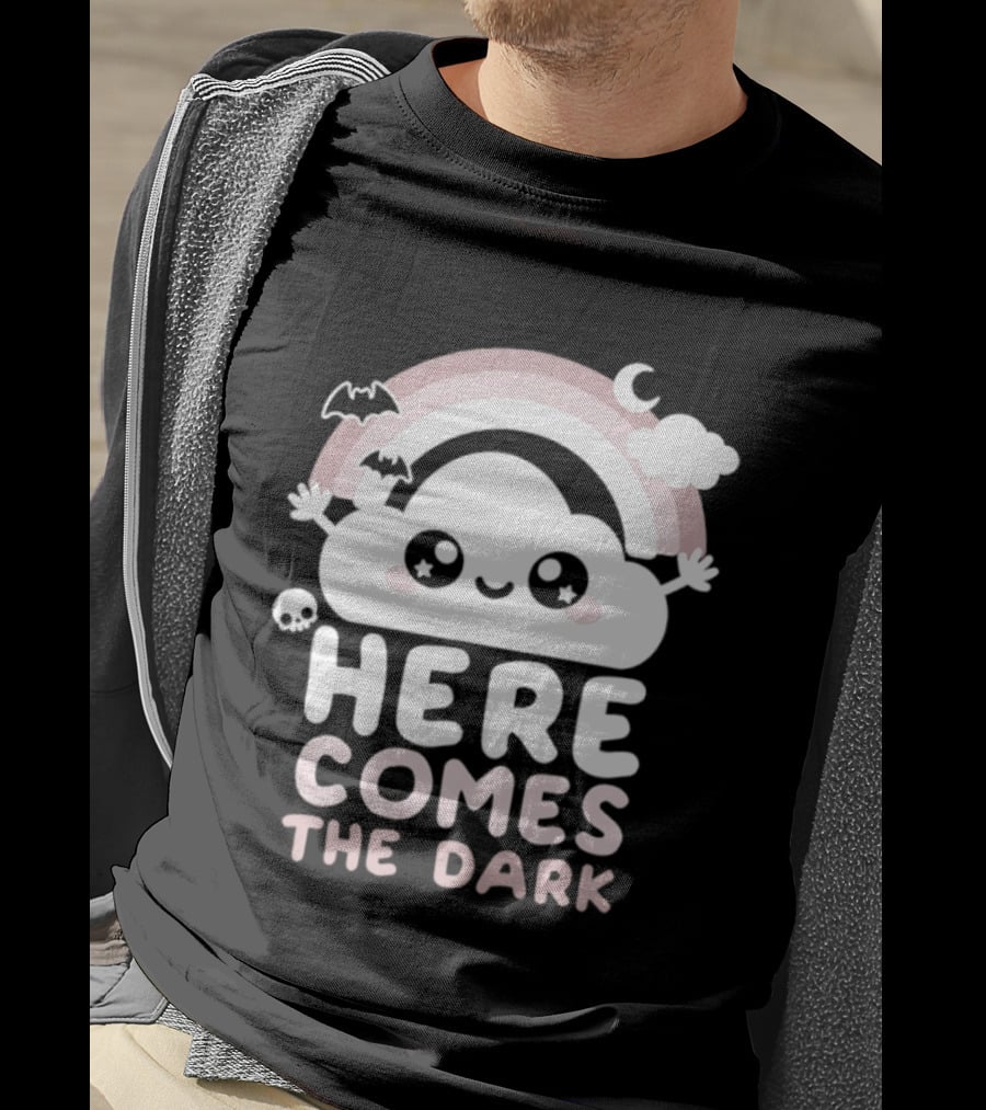 Here Comes The Dark Cute Cloud Rainbow Bats Moon And Stars T-Shirt