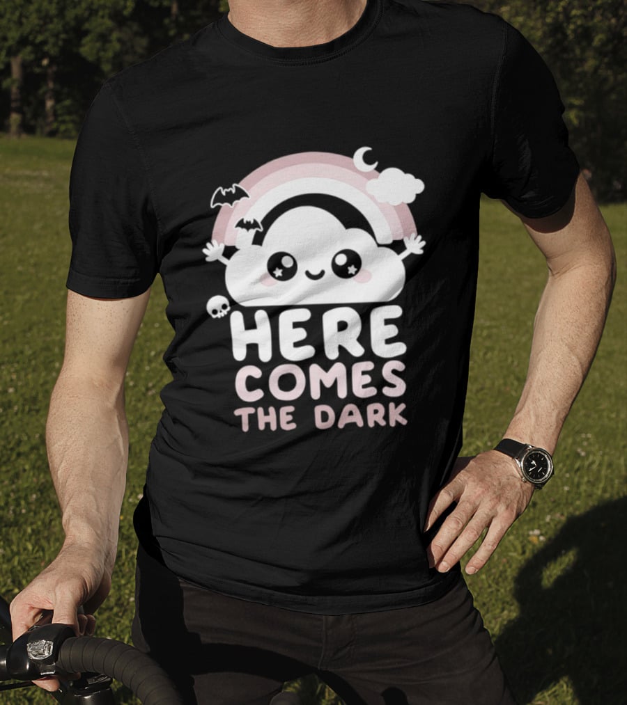 Here Comes The Dark Cute Cloud Rainbow Bats Moon And Stars T-Shirt