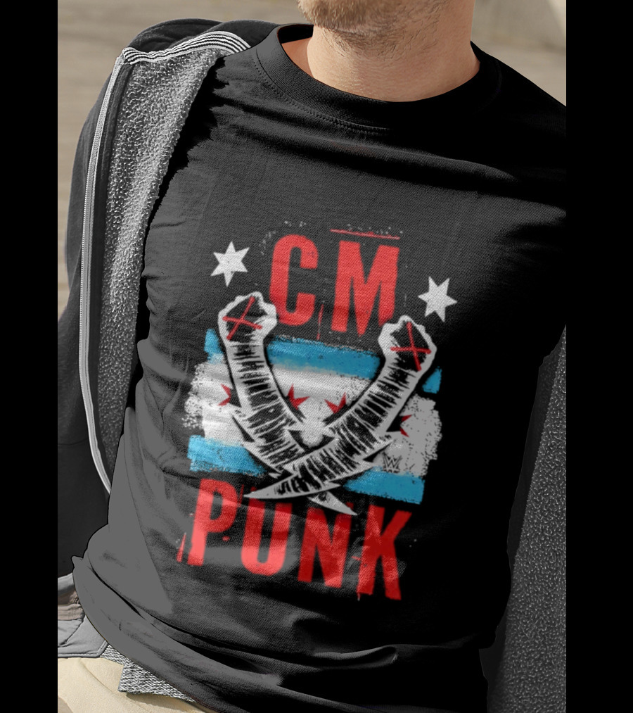 CM Punk Chicago Flag Lightning Bolt Fist WWE Stars T-Shirt