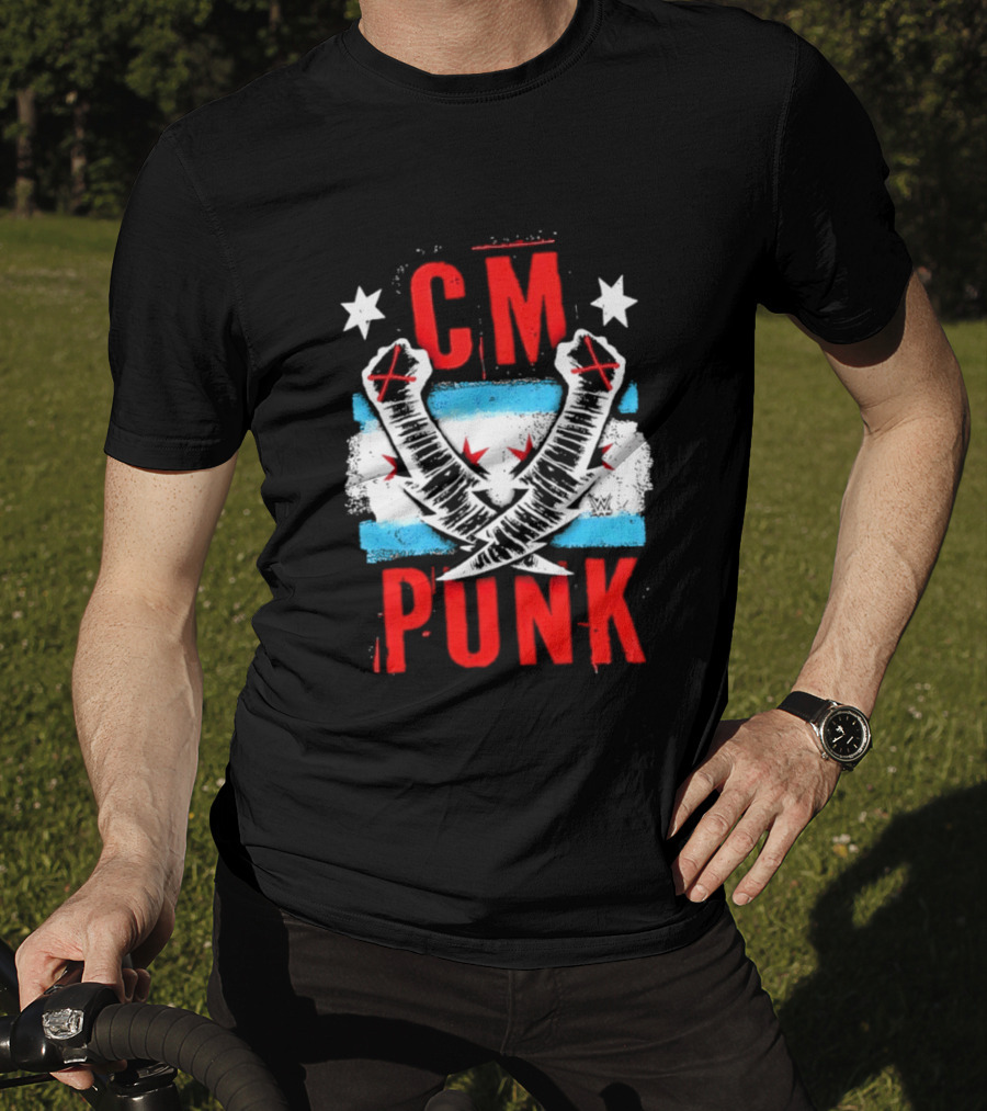 CM Punk Chicago Flag Lightning Bolt Fist WWE Stars T-Shirt