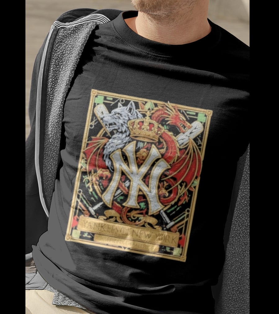 Yankees Of New York Bronx Bomber MLB Baseball Wolf Dragon Crown NY Crest T-Shirt