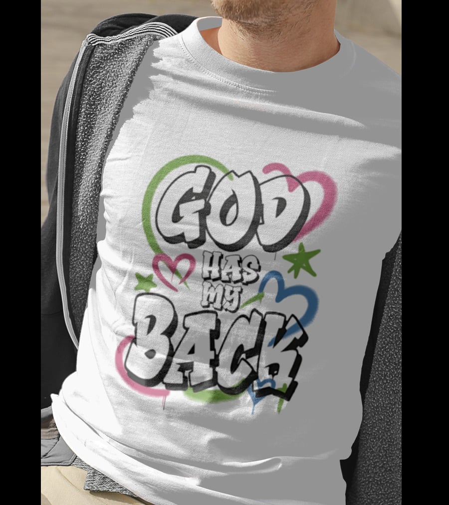 God Has My Back Faith Inspirational Religious Hearts Stars T-Shirt