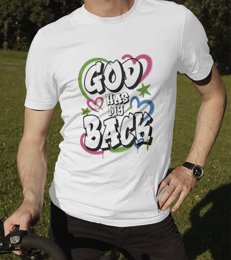 God Has My Back Faith Inspirational Religious Hearts Stars T-Shirt
