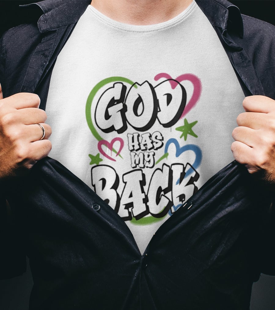 God Has My Back Faith Inspirational Religious Hearts Stars T-Shirt