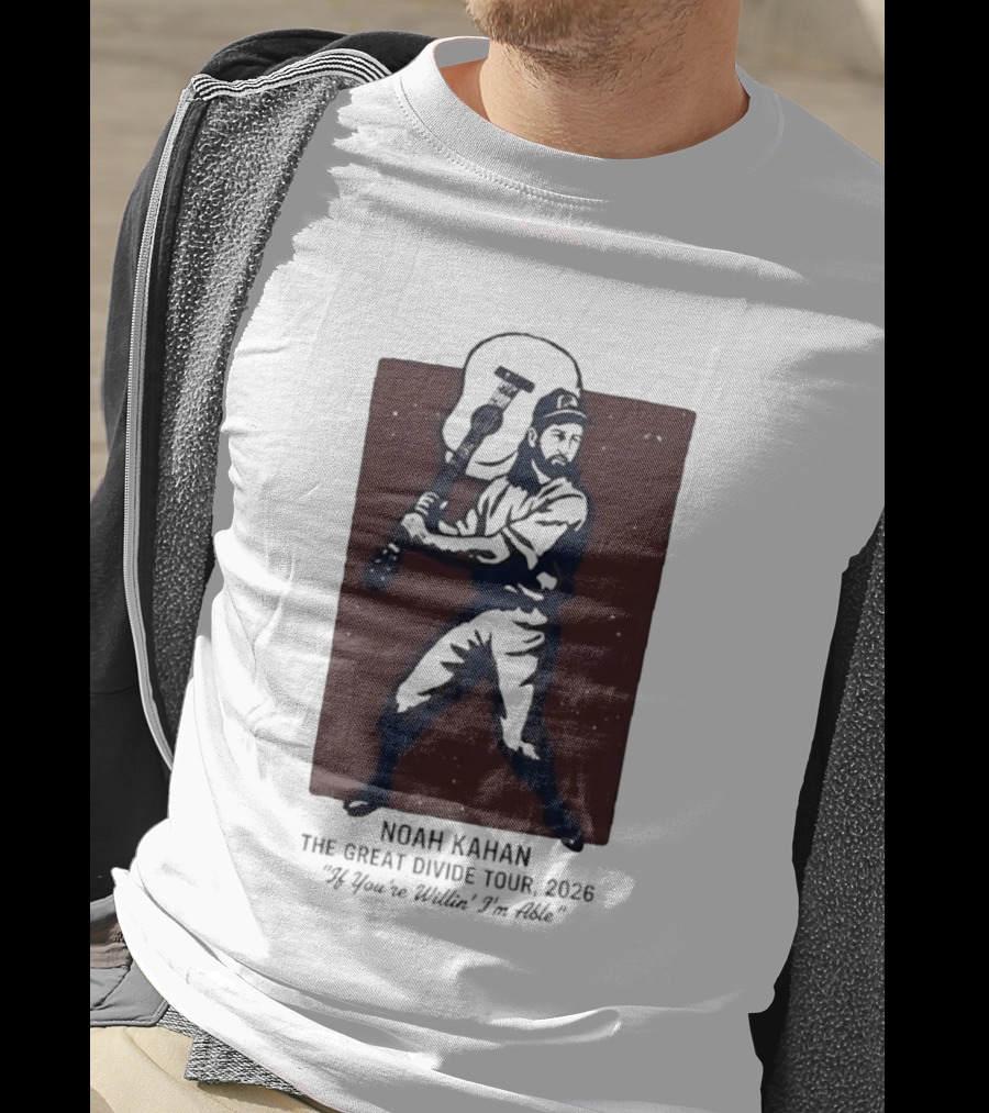 Noah Kahan The Great Divide Tour 2026 If You're Willin' I'm Able Baseball Player With Guitar T-Shirt