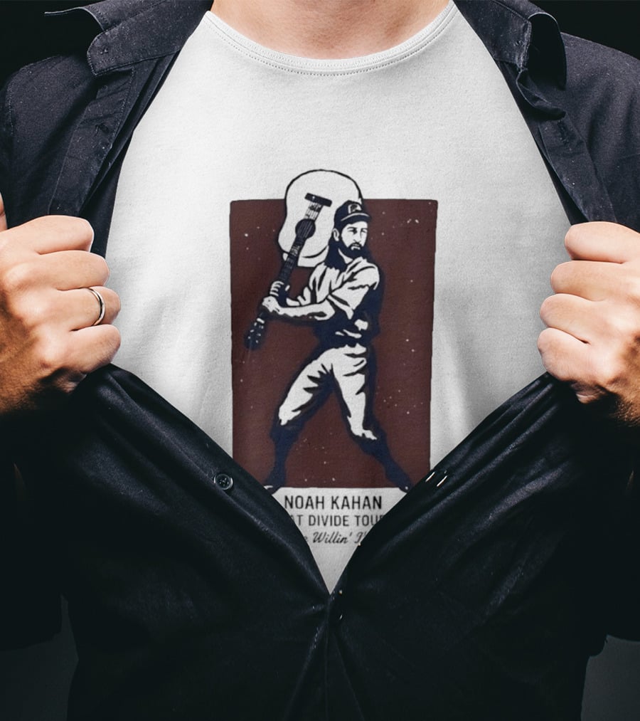 Noah Kahan The Great Divide Tour 2026 If You're Willin' I'm Able Baseball Player With Guitar T-Shirt