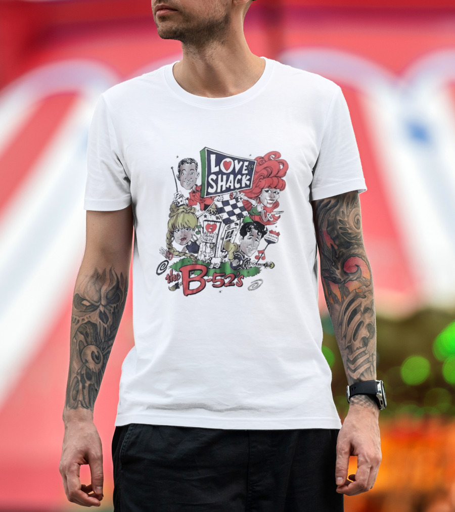 The B 52's Love Shack Cartoon Artwork Featuring Band Members T-Shirt
