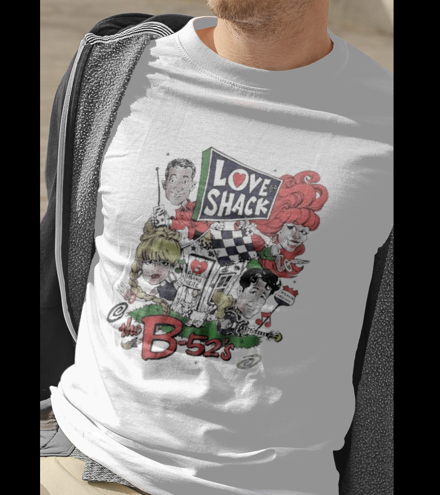 The B 52's Love Shack Cartoon Artwork Featuring Band Members T-Shirt