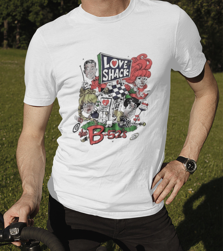 The B 52's Love Shack Cartoon Artwork Featuring Band Members T-Shirt