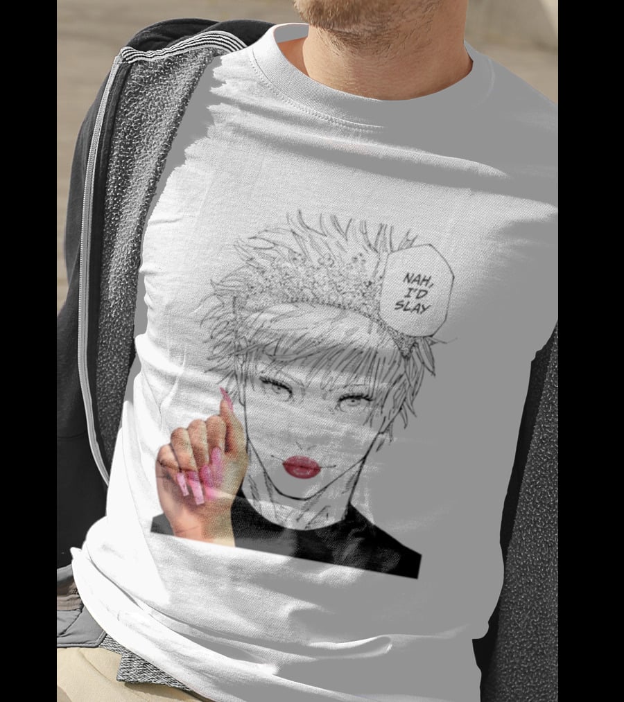 Nah I'd Slay Gojo Manga Character With Pink Lips And Nails T-Shirt