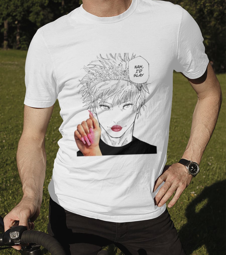 Nah I'd Slay Gojo Manga Character With Pink Lips And Nails T-Shirt