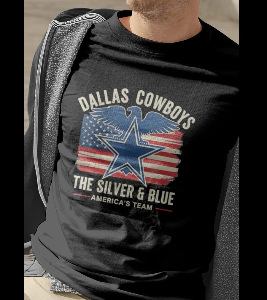 Dallas Cowboys Silver And Blue Star Eagle Flag America's Team T-Shirt